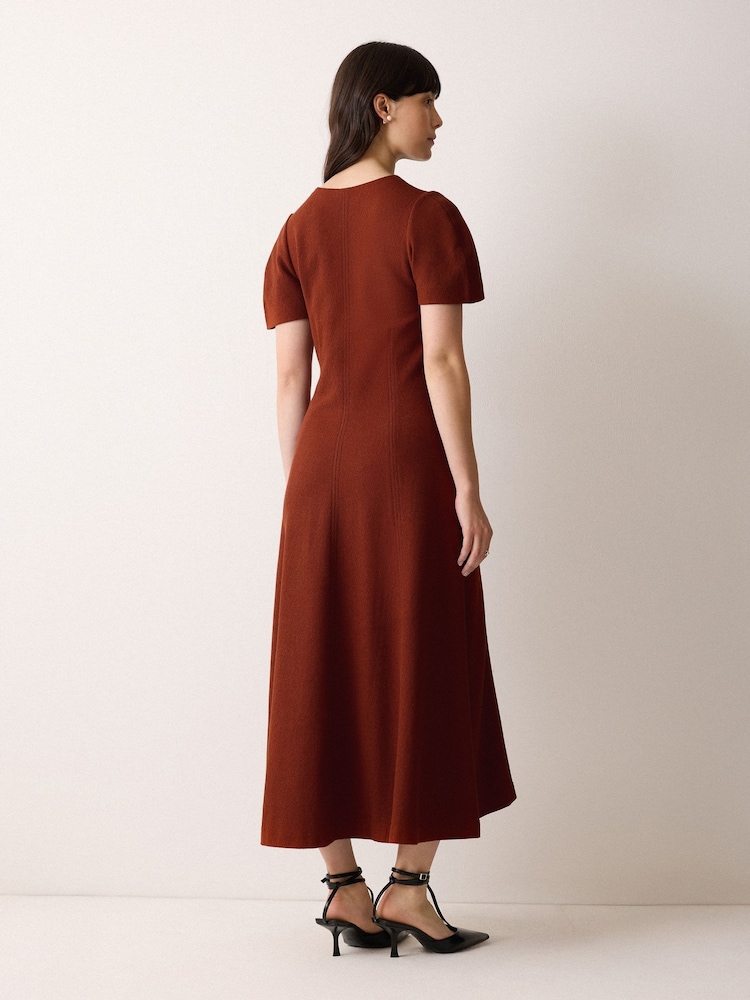 Jigsaw Brown Curved Sleeve Midi Dress - Image 2 of 2