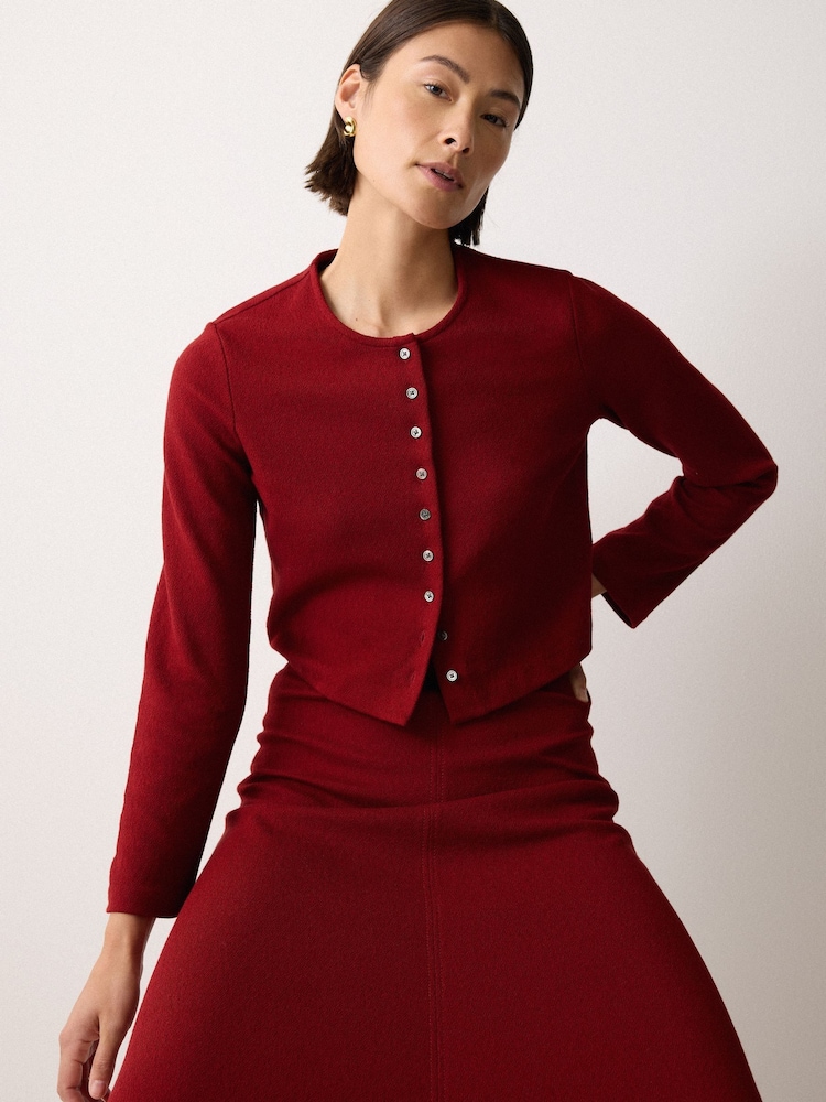 Jigsaw Red Textured Jersey Cardi Jacket - Image 1 of 2 Jigsaw Red Textured Jersey Cardi Jacket - Image 1 of 2