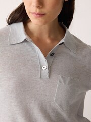 Jigsaw Grey Linen Cotton Polo Shirt - Image 2 of 5