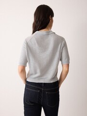 Jigsaw Grey Linen Cotton Polo Shirt - Image 3 of 5