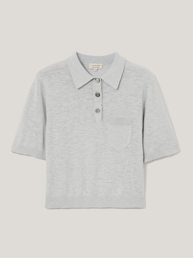 Jigsaw Grey Linen Cotton Polo Shirt - Image 5 of 5