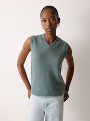 Jigsaw Blue Cloud Cashmere V-Neck Tank - Image 1 of 5