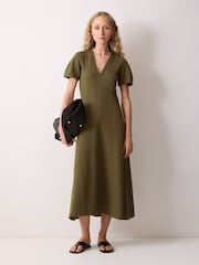 Jigsaw Green Curved Sleeve Midi Dress - Image 1 of 6