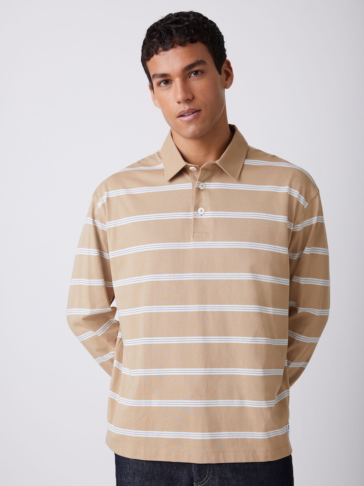 HUGO Natural Long Sleeved Striped Polo Shirt - Image 1 of 5