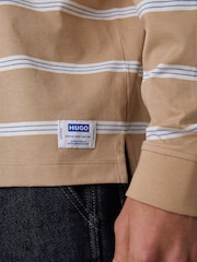 HUGO Natural Long Sleeved Striped Polo Shirt - Image 5 of 5