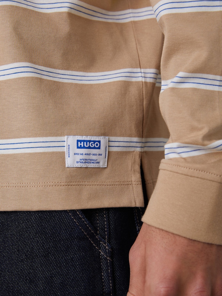 HUGO Natural Long Sleeved Striped Polo Shirt - Image 5 of 5