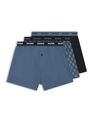 HUGO Blue Patterned Woven 3 Pack Boxers - Image 1 of 1