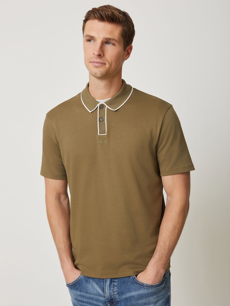 HUGO Green Tipped Placket Polo Shirt - Image 1 of 4