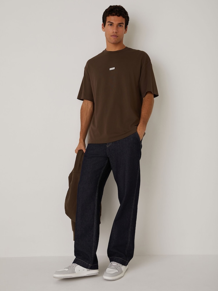 HUGO Brown Back Print Logo Oversize T-Shirt - Image 2 of 5 HUGO Brown Back Print Logo Oversize T-Shirt - Image 2 of 5