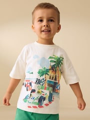 Cream Watercolour Race Car Scene Short Sleeve Back Print T-Shirt (3mths-7yrs) - Image 1 of 7