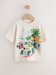 Cream Watercolour Race Car Scene Short Sleeve Back Print T-Shirt (3mths-7yrs) - Image 4 of 7