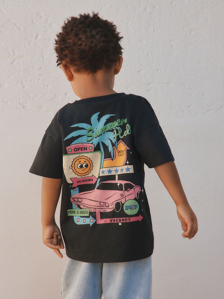 Black Retro Motel Oversized Short Sleeve Back Print T-Shirt (3mths-7yrs) - Image 1 of 6 Black Retro Motel Oversized Short Sleeve Back Print T-Shirt (3mths-7yrs) - Image 1 of 6