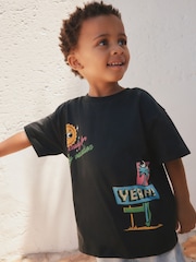 Black Retro Motel Oversized Short Sleeve Back Print T-Shirt (3mths-7yrs) - Image 5 of 6