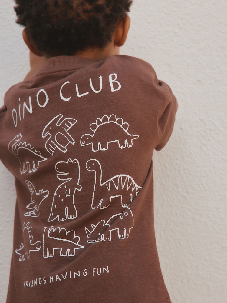 Chocolate Brown Dinosaur Club Oversized Short Sleeve Back Print T-Shirt (3mths-7yrs) - Image 9 of 9