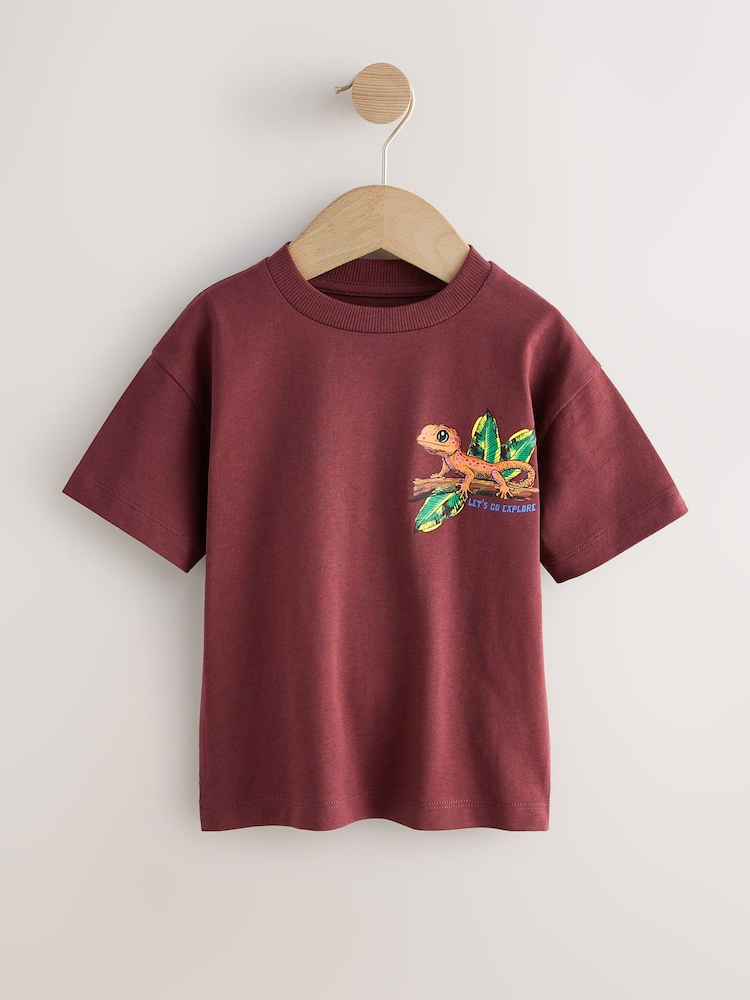Burgundy Red Gecko Short Sleeve Back Print T-Shirt (3mths-7yrs) - Image 1 of 4 Burgundy Red Gecko Short Sleeve Back Print T-Shirt (3mths-7yrs) - Image 1 of 4
