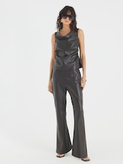 River Island Brown Faux Leather Patch Pocket Fitted Bootcut Trousers - Image 2 of 6