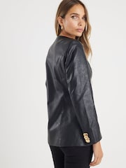 River Island Black Faux Leather Collarless Jacket - Image 3 of 4