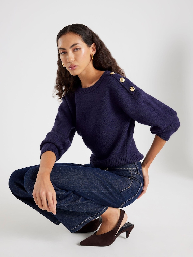 River Island Blue Structured Sleeve Jumper - Image 1 of 3