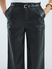 River Island Black Faux Leather Belted Wide Leg Trousers - Image 4 of 4