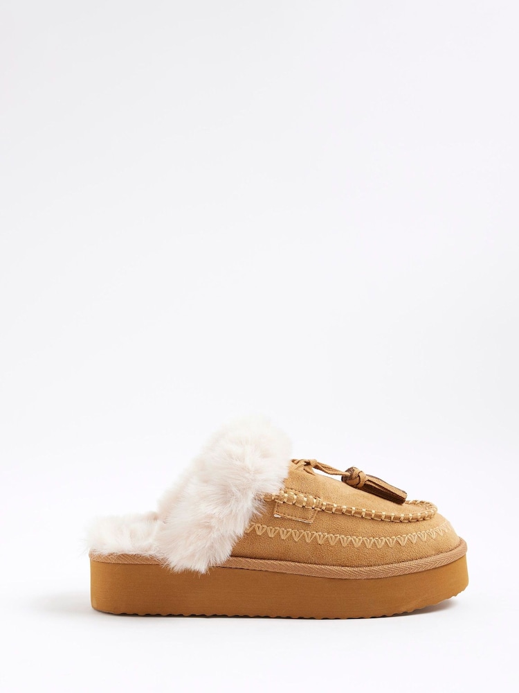 River Island Brown Whipstitch Tassle Slippers - Image 2 of 6