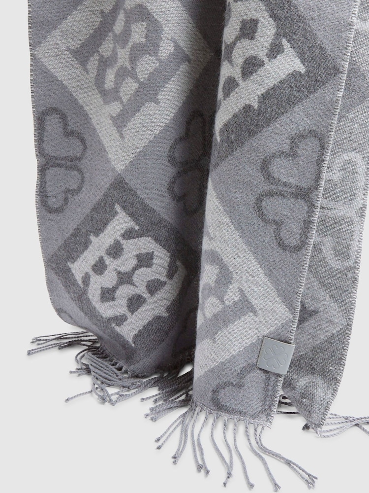 River Island Grey Grey Tile Monogram Scarf - Image 3 of 3