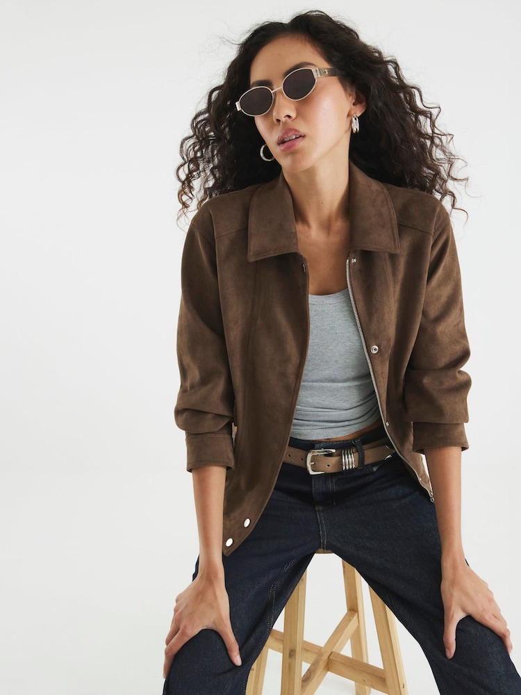 River Island Brown Suedette Relaxed Jacket - Image 2 of 4