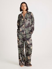 River Island Black Tropical Print Satin Pyjamas Set - Image 3 of 6
