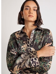 River Island Black Tropical Print Satin Pyjamas Set - Image 6 of 6