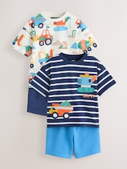 Blue/White Digger Short Sleeve T-Shirt and Shorts Set 2 Pack (3mths-7yrs) - Image 1 of 8