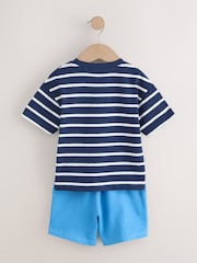 Blue/White Digger Short Sleeve T-Shirt and Shorts Set 2 Pack (3mths-7yrs) - Image 3 of 8