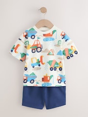 Blue/White Digger Short Sleeve T-Shirt and Shorts Set 2 Pack (3mths-7yrs) - Image 4 of 8