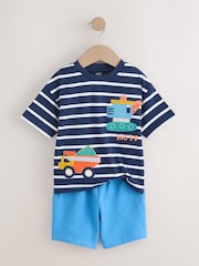 Blue/White Digger Short Sleeve T-Shirt and Shorts Set 2 Pack (3mths-7yrs) - Image 5 of 8