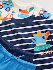 Blue/White Digger Short Sleeve T-Shirt and Shorts Set 2 Pack (3mths-7yrs) - Image 7 of 8