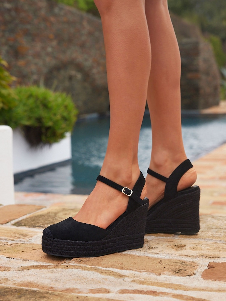 Linzi Black True Closed Toe Espadrille High Wedge - Image 1 of 5