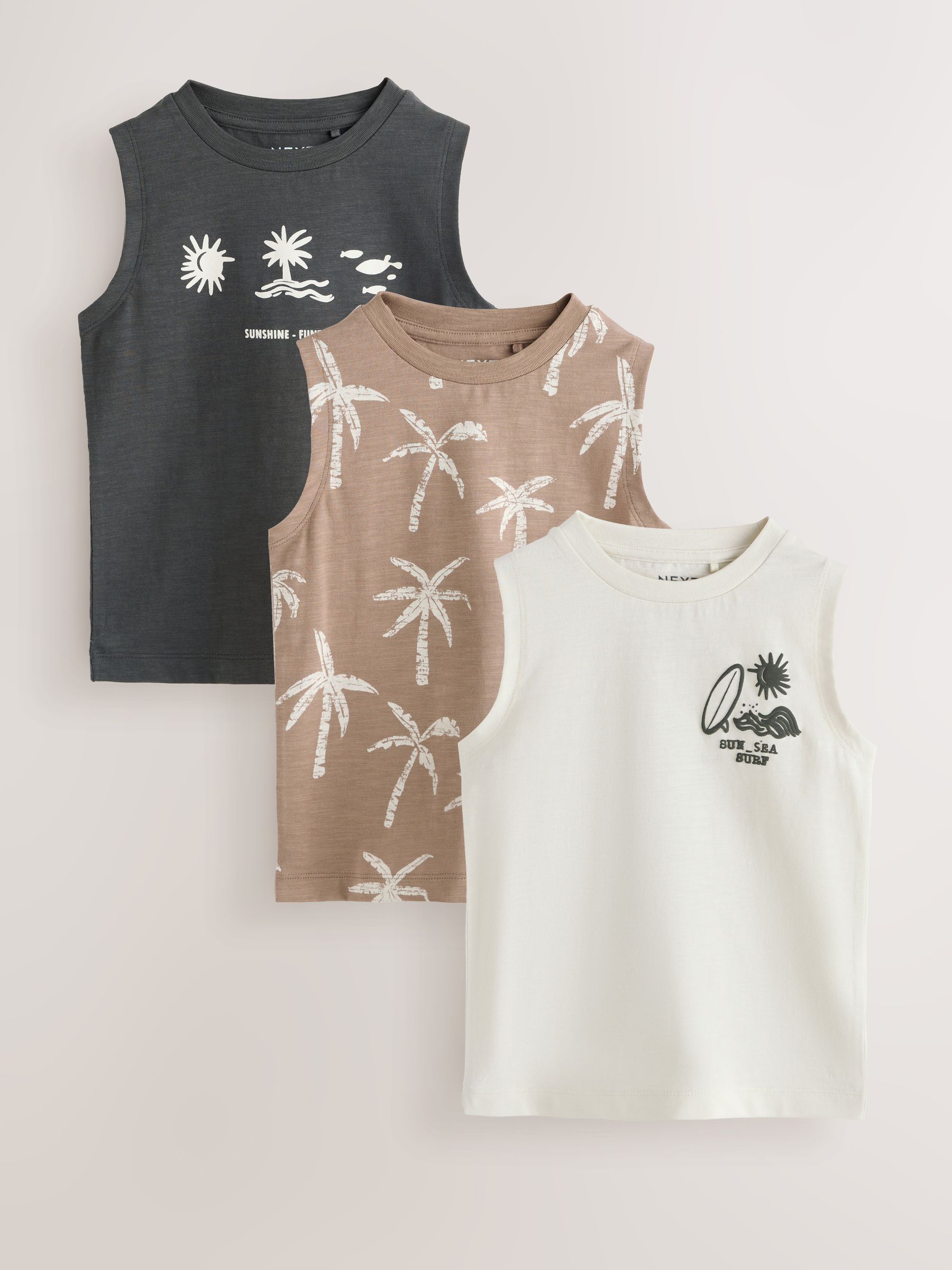 Buy Black Palm Trees Graphic Vests 3 Pack (3mths-7yrs) from the