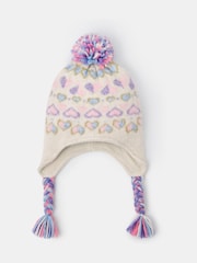 Angels By Accessorize Purple Girls Heart Fair Isle Bobble Trapper Hat - Image 1 of 1