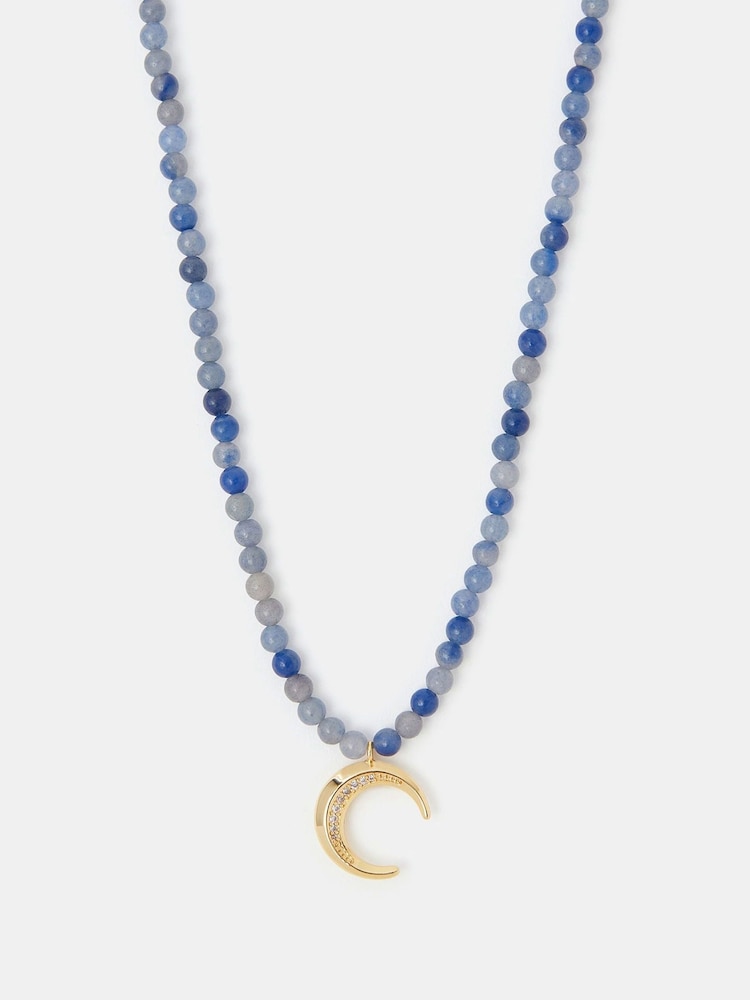Accessorize Gold Tone 14ct Plated Bead Moon Pendant Necklace - Image 1 of 3 Accessorize Gold Tone 14ct Plated Bead Moon Pendant Necklace - Image 1 of 3