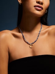 Accessorize Gold Tone 14ct Plated Bead Moon Pendant Necklace - Image 3 of 3