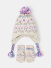 Angels By Accessorize Purple Girls Knitted Fair Isle Hat and Mittens Set - Image 1 of 1
