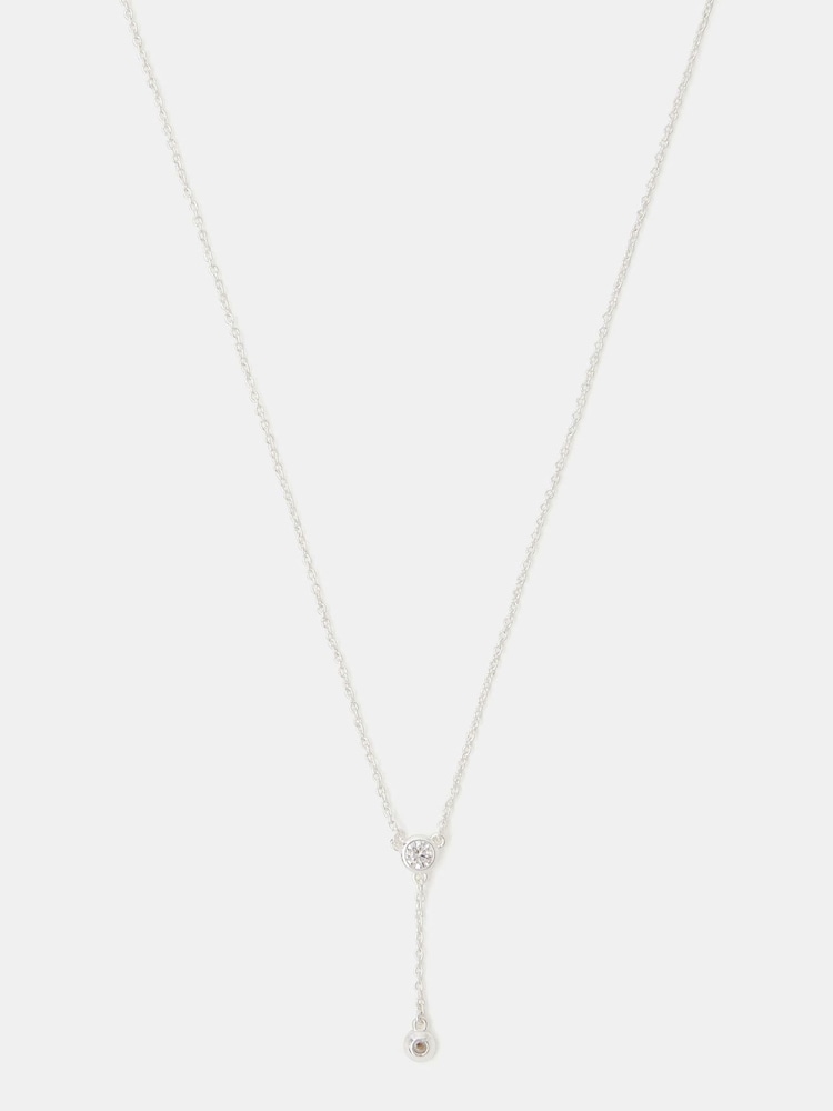 Accessorize Silver Tone Sterling Diamanté Lariat Necklace - Image 1 of 3 Accessorize Silver Tone Sterling Diamanté Lariat Necklace - Image 1 of 3
