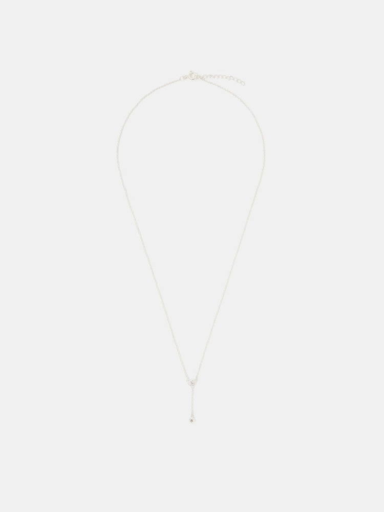 Accessorize Silver Tone Sterling Diamanté Lariat Necklace - Image 2 of 3