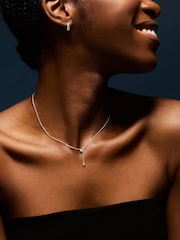 Accessorize Silver Tone Sterling Diamanté Lariat Necklace - Image 3 of 3