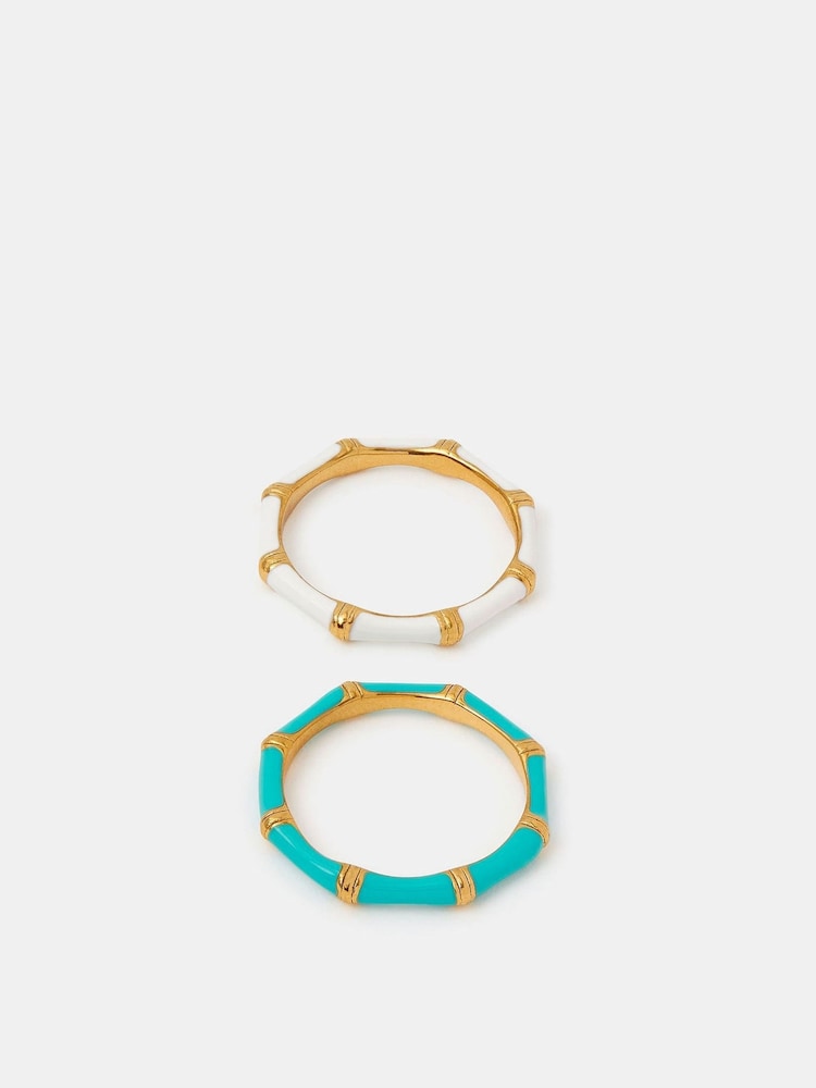 Accessorize Gold Tone 2 Pack Stainless Steel Enamel Rings - Image 2 of 2 Accessorize Gold Tone 2 Pack Stainless Steel Enamel Rings - Image 2 of 2