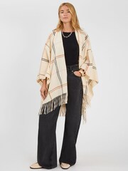 Accessorize Natural Check Print Poncho - Image 1 of 5