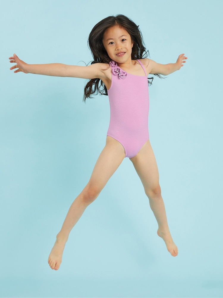 Angels By Accessorize Purple Girls Flower Corsage Swimsuit - Image 1 of 3