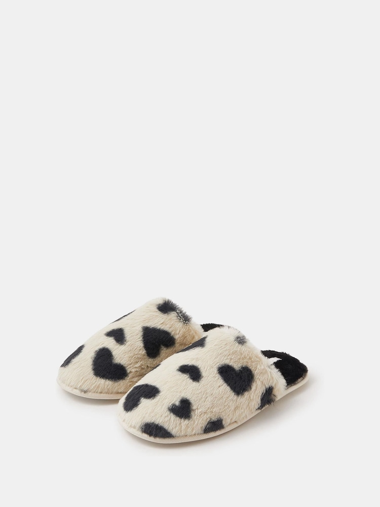 Accessorize Black Heart Fluffy Mule Slippers - Image 2 of 3