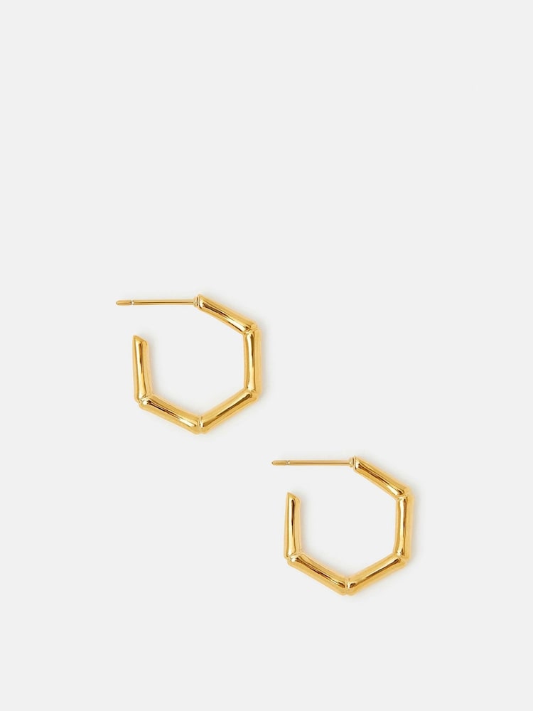 Accessorize Gold Tone Stainless Steel Bamboo Hoop Earrings - Image 2 of 3 Accessorize Gold Tone Stainless Steel Bamboo Hoop Earrings - Image 2 of 3