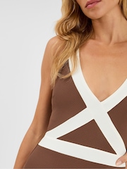 Accessorize Brown Contrast Textured Shaping Swimsuit - Image 3 of 4
