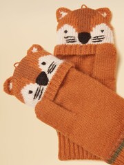 Joules Fold-Over Orange Fox Character Gloves - Image 3 of 4