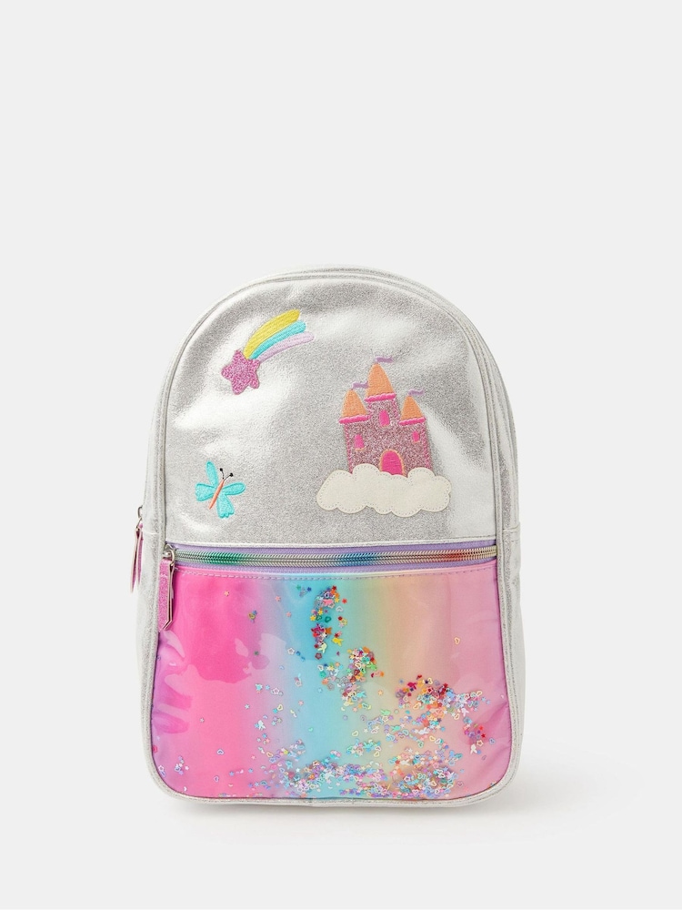 Angels By Accessorize Silver Girls Rainbow Butterfly Glitter Backpack - Image 1 of 3 Angels By Accessorize Silver Girls Rainbow Butterfly Glitter Backpack - Image 1 of 3